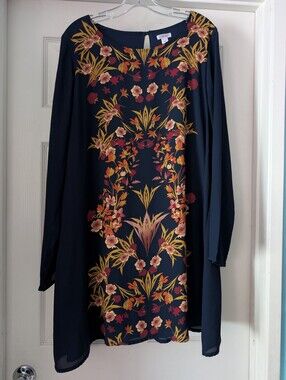 XXL Xhilaration Navy Long-Sleeve Floral Shift Dress